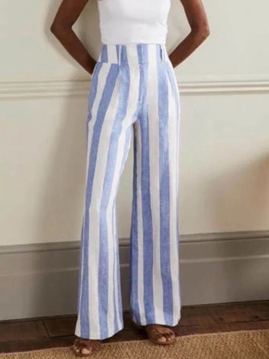 Boden Pants - Boden Wide Leg Linen Trousers Blue White Striped Pants Women Sz 6R Nautical EUC